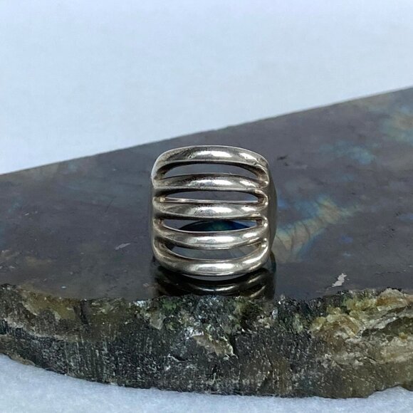 Vintage Sterling Silver 925 Signed Bell Trading 5 Row Wide Band Ring Size 6 - Picture 7 of 16